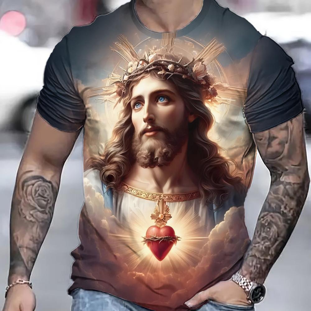Summer Men's T-Shirt Jesus Prin 3d T-Shirts Short Sleeve Tee Fashion Street Casual Crew Neck Male Oversized Clothing Pullover