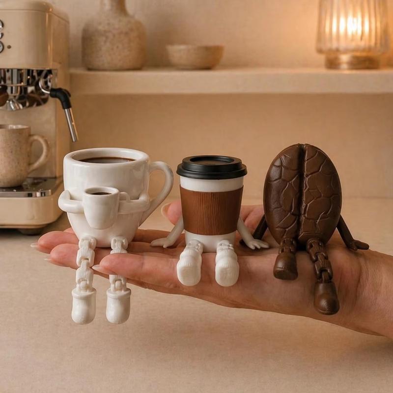 Artikulierte Kaffee-Figuren, Niedliche Kaffeetasse & Kaffeebohne Schreibtischdekoration, Fidget-Spielzeug Für Kaffeeliebhaber, Heim- oder Büro-Dekorationen