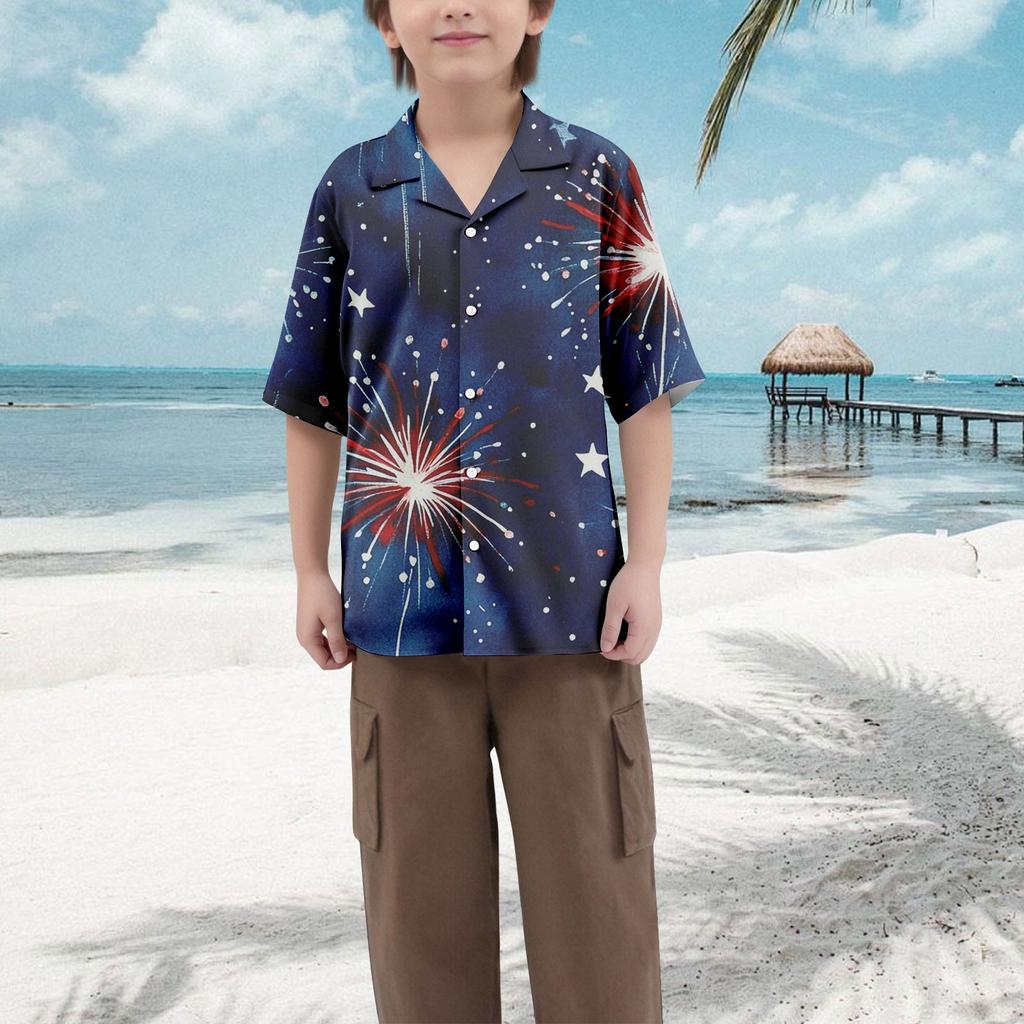 Boys' Casual Loose Short Sleeved Shirt With Fashionable Printed Shirt Top
