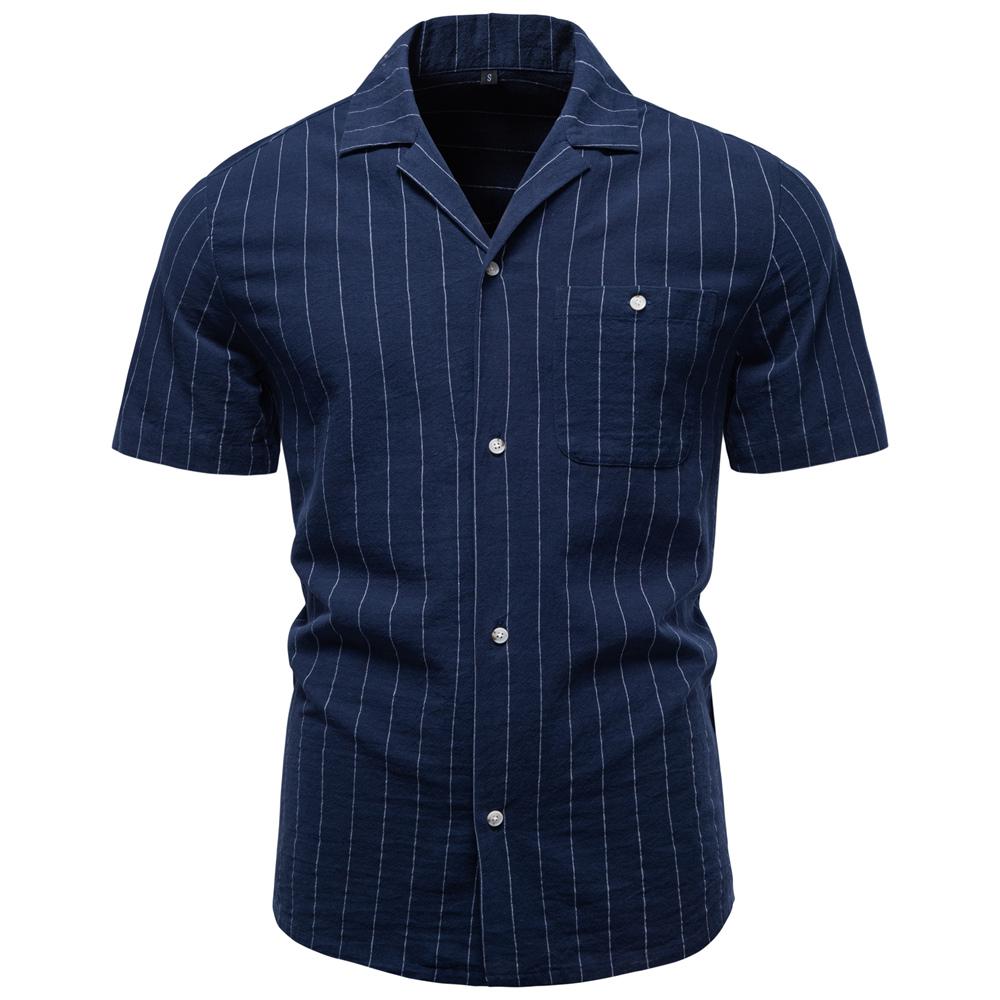 

AIOPESON Men’s Casual Shirt Stripe Design Short Sleeve Button Pocket Cotton Soft Breathable Summer Lightweight Daily Shirts EUR XXL 95-105kg