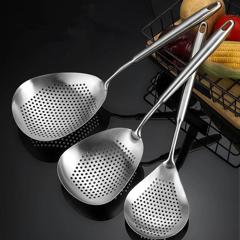 1Pc 304 Stainless Steel Colander Perforated Fine-hole Multi-function Noodle Spoon Frying Filtering Draining Skimmer Colander