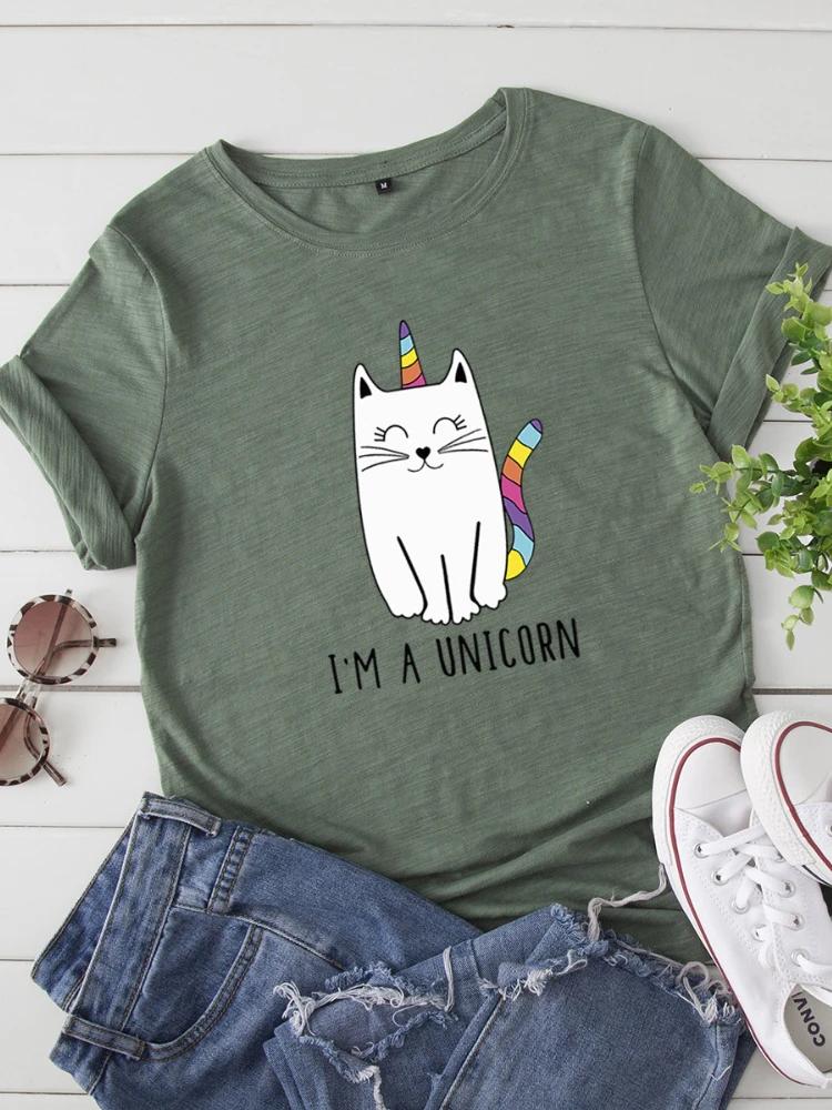 I'm A Unicorn Cat Print T Shirt Women Short Sleeve O Neck Loose Tshirt Summer Women Causal Tee Shirt Tops Camisetas Mujer