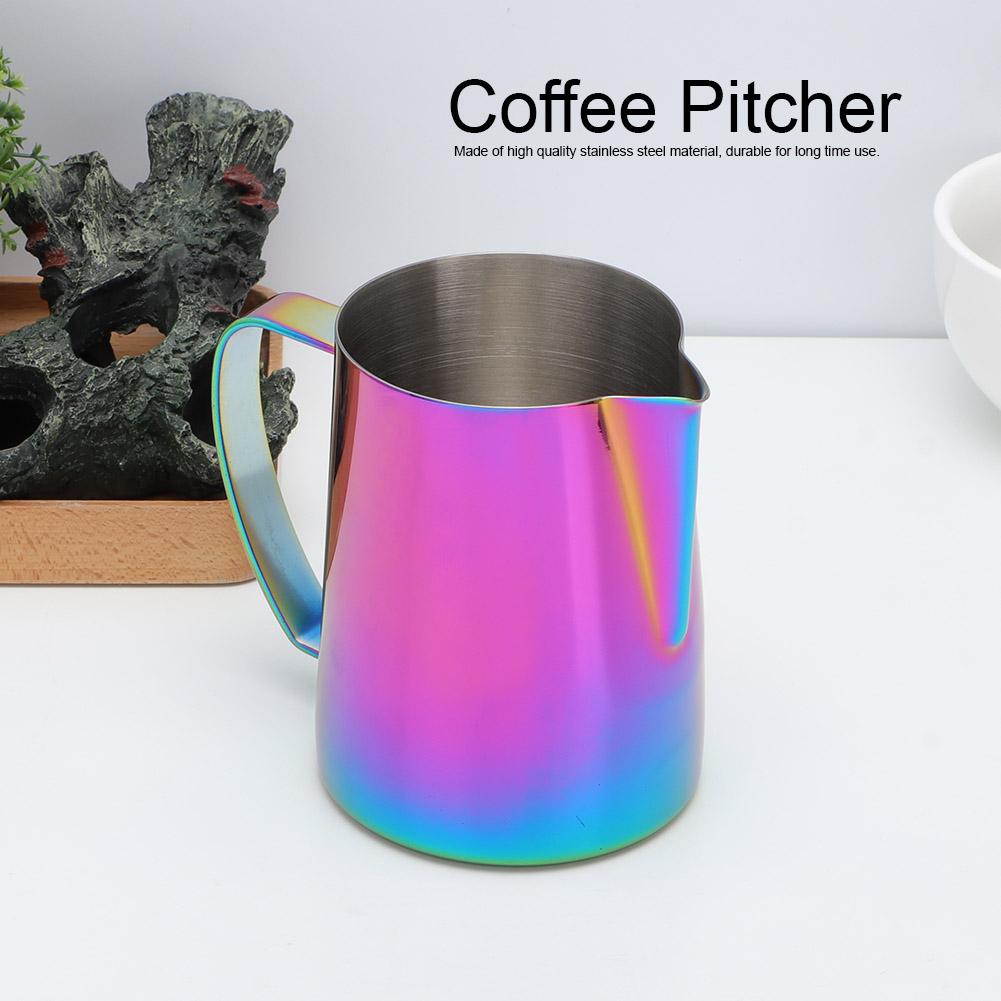 600ml Stainless Steel Titanize Coffee Pitcher Milk Frothing Cup Jug for Latte ArtColorful