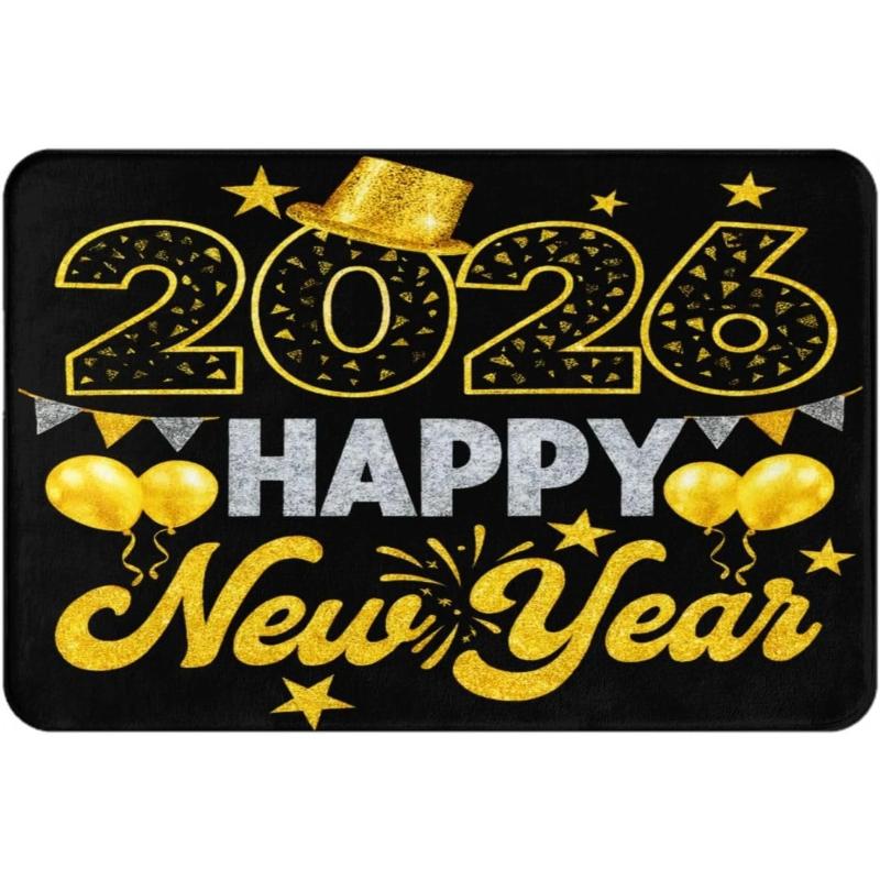 Happy New Year 2026 Door Mat Absorbent Non-Slip Home Decorative Carpet for Hallway Doorway Bathroom Kitchen Living Room Bedroom