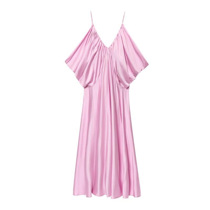 European American Women s Clothing Summer Loose Silhouette Silk Satin Suspender Dress M розовый