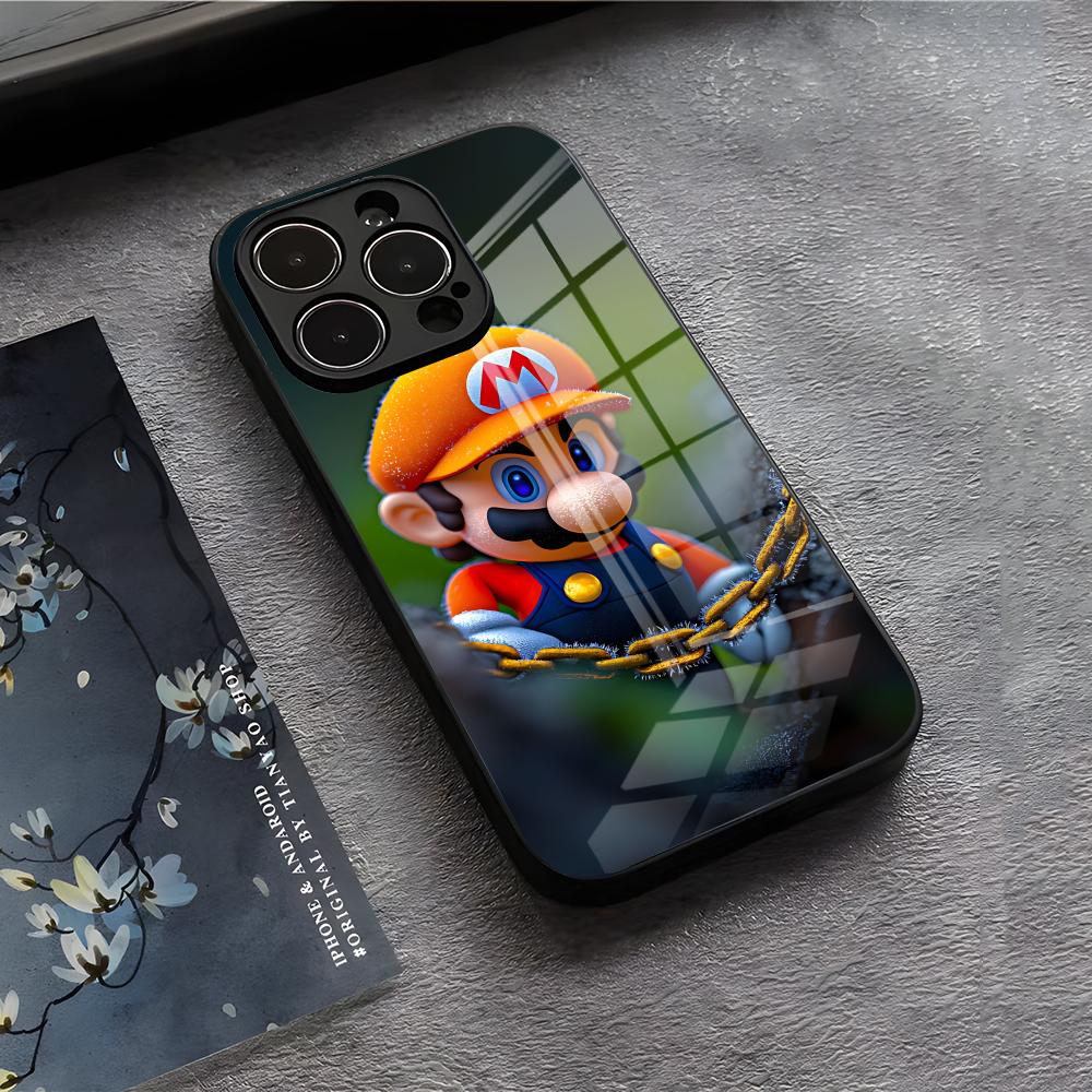 

S-Super M-Mario Phone Case For IPhone 17 Air 16 E Pro Max 15 14 13 Mini 12 Pro 11 Max Plus Black Glass Cover iPhone17ProMax