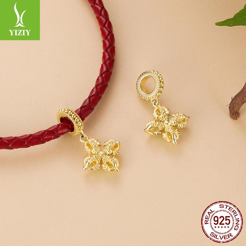 Gold Element Small Golden Buddha 925 Sterling Silver Accessories Vajra Pestle Swastika Diy Beaded Bracelet