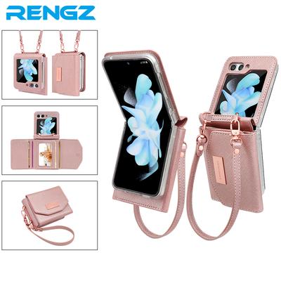 RENGZ Lanyard Holster Card Case For Samsung Galaxy Z Flip 6 5 4 3 5G Case Handheld Wristlet Wallet Purse Cover For Z Flip6 Flip5