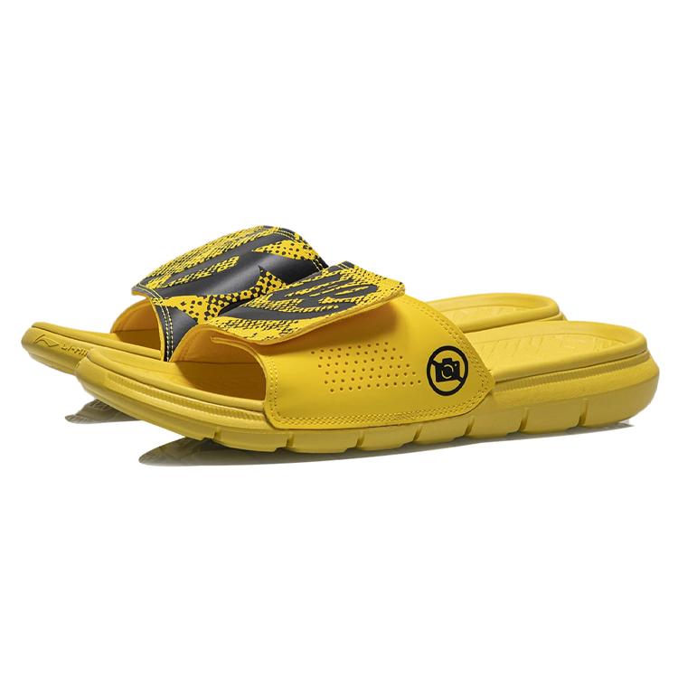 New LiNing Badfive Rubber Sole EVA Quiet Slide Slippers Men's Black Yellow ABTR007-2