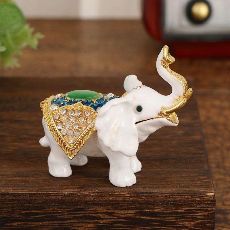 Elegant Elephant Jewelry Box With Rhinestone Decor Zinc Alloy Storage Organizer Rings Earrings In Gold White Orange