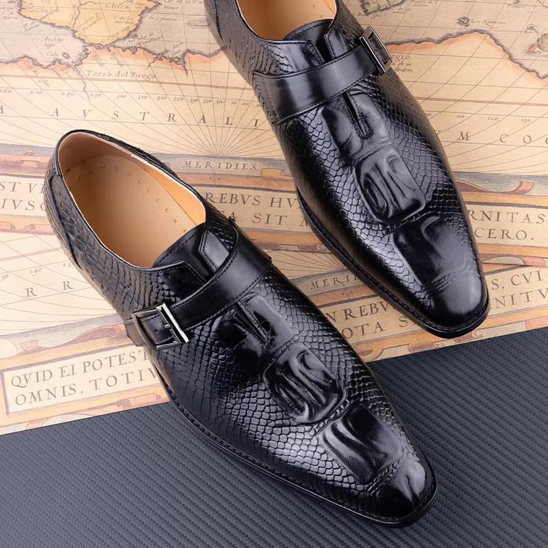 Fashion Luxury Men's Monk Strap Dress Shoes Genuine Crocodile Pattern Leather Loafers Wedding & Business Formal Shoes for Men Anti-Slip