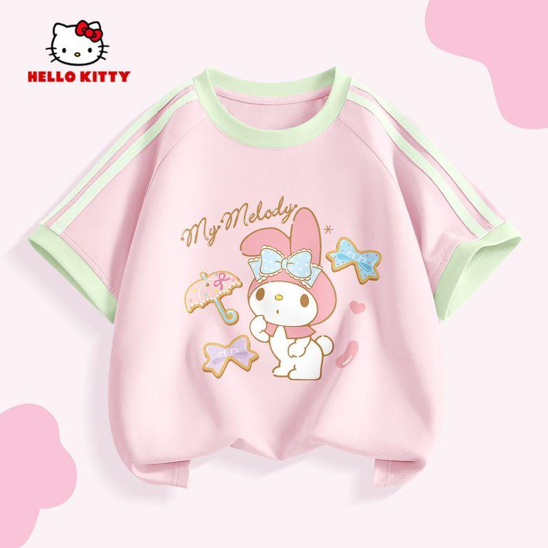 Hello Kitty Girls' Short-Sleeved T-Shirt Summer 2026 New Kidsren's Pink Bottoming Shirt Sweet Girl's Top