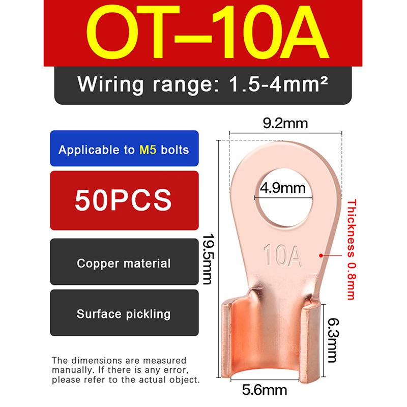 Pure Crimp Cable Lug 10-400A Wire Terminal Battery Connector Auto Wiring Terminal M5/M6/M8/M10/M12 Durable Electrical Connectors