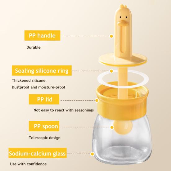 Seasoning Jar Glass Spice Dispenser Quantitative Countertop Kitchen Canister Sugar Bowl Condiment Bottle with Telescopic Spoon