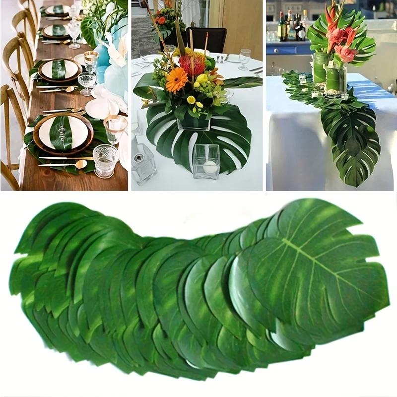 10pcs/20pcs Hawaii Artificial Palm Leaf Turtle Back Leaf Jungle Beach Theme Party Flower Arrangement Mat Accessories Cup Mat