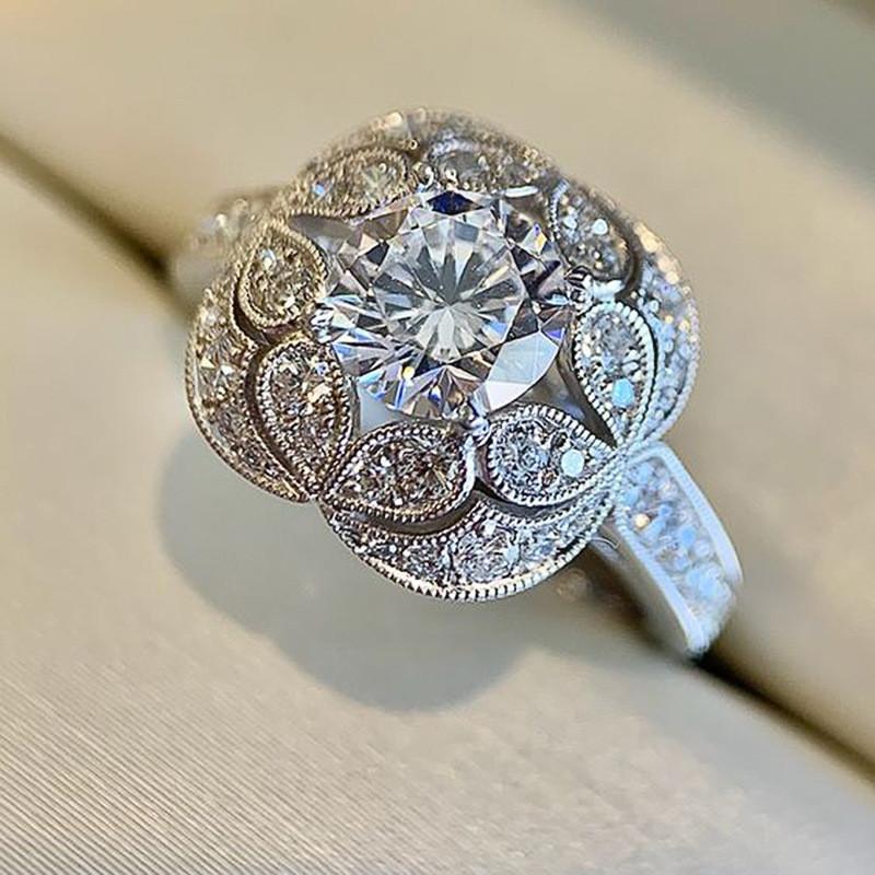 Kupfer-Ehering für Damen Blumenförmiger Ring Zeremonie Party Luxuriöser Damen-Fingerring Modeschmuck Geschenk 9