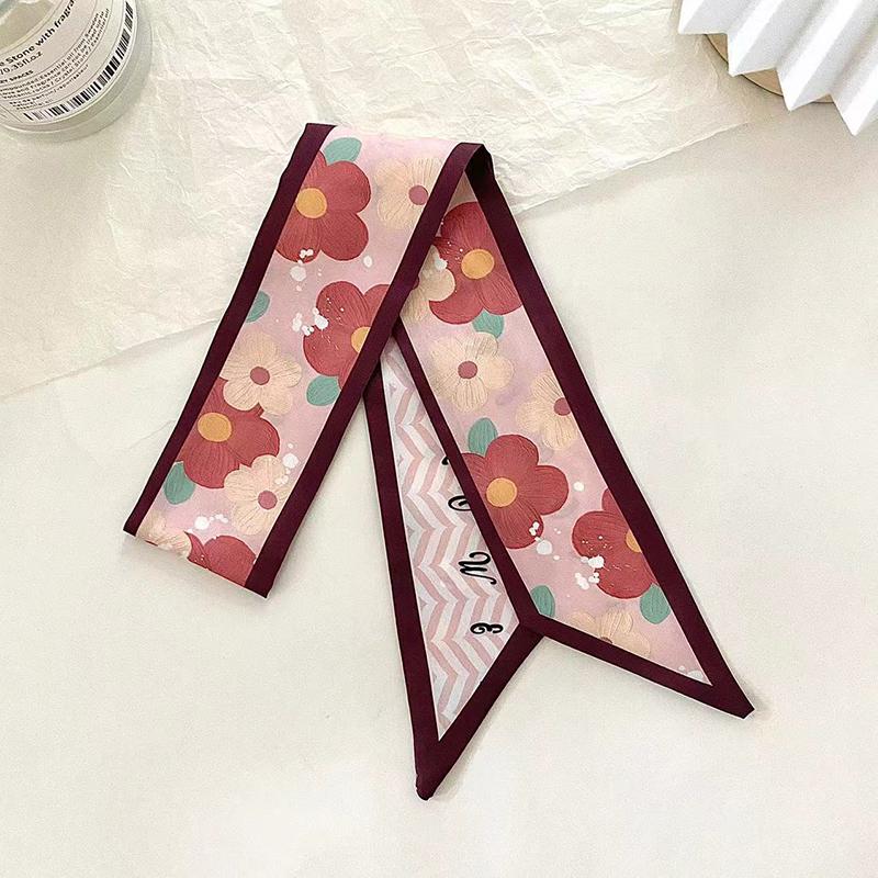 Luxary Brand Design Flower Print Silk Scarf for Women Fashion Hair Headband Foulard Lady Skinny Bag Scarves Neckerchief Tie