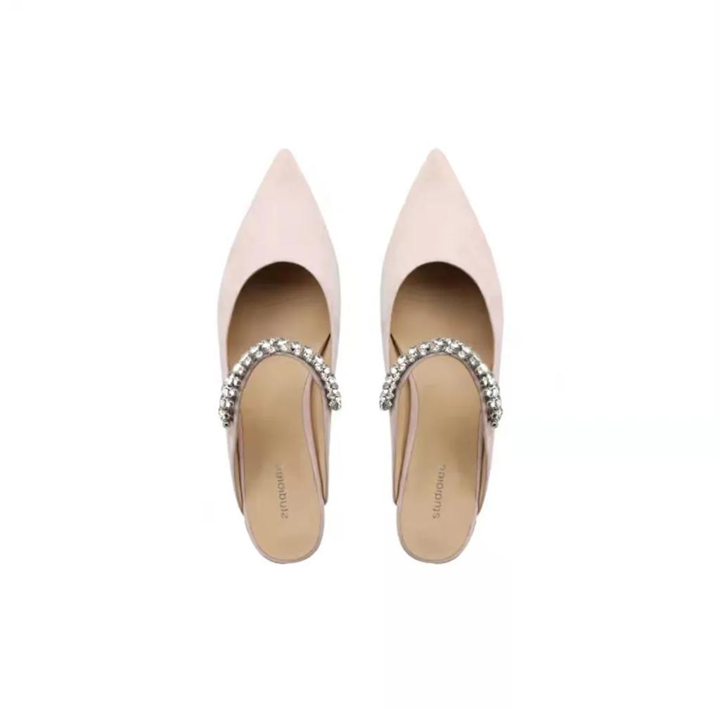 Fashion 2025 Flat Shoe for Women Spring Summer Shallow  Pointed Flat Women Mary Jane Shoes Lacquer Leather Multi Color Half Slippers