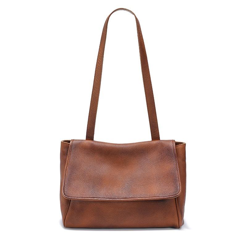 

Большая сумка из коровьей кожи, новая кожаная женская сумка, ретро сумка-тоут большой вместимости, темпераментная дорожная универсальная сумка через плечо коричневый