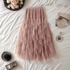 Spring/Summer Irregular Mesh Mid-Length A-Line Flare Skirt: Women's Hip-Covering Cake Skirt