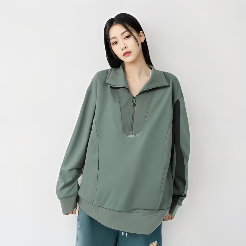 Anta Training Series Solid Color Polo Neck Comfortable Breathable Versatile Casual Loose Sweatshirt Women sweatshirt Fruit-Tea-Green 162447730N-4