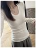 Women's Slim-Fit U-Neck Solid Color Long Sleeve Spring Base Layer Top