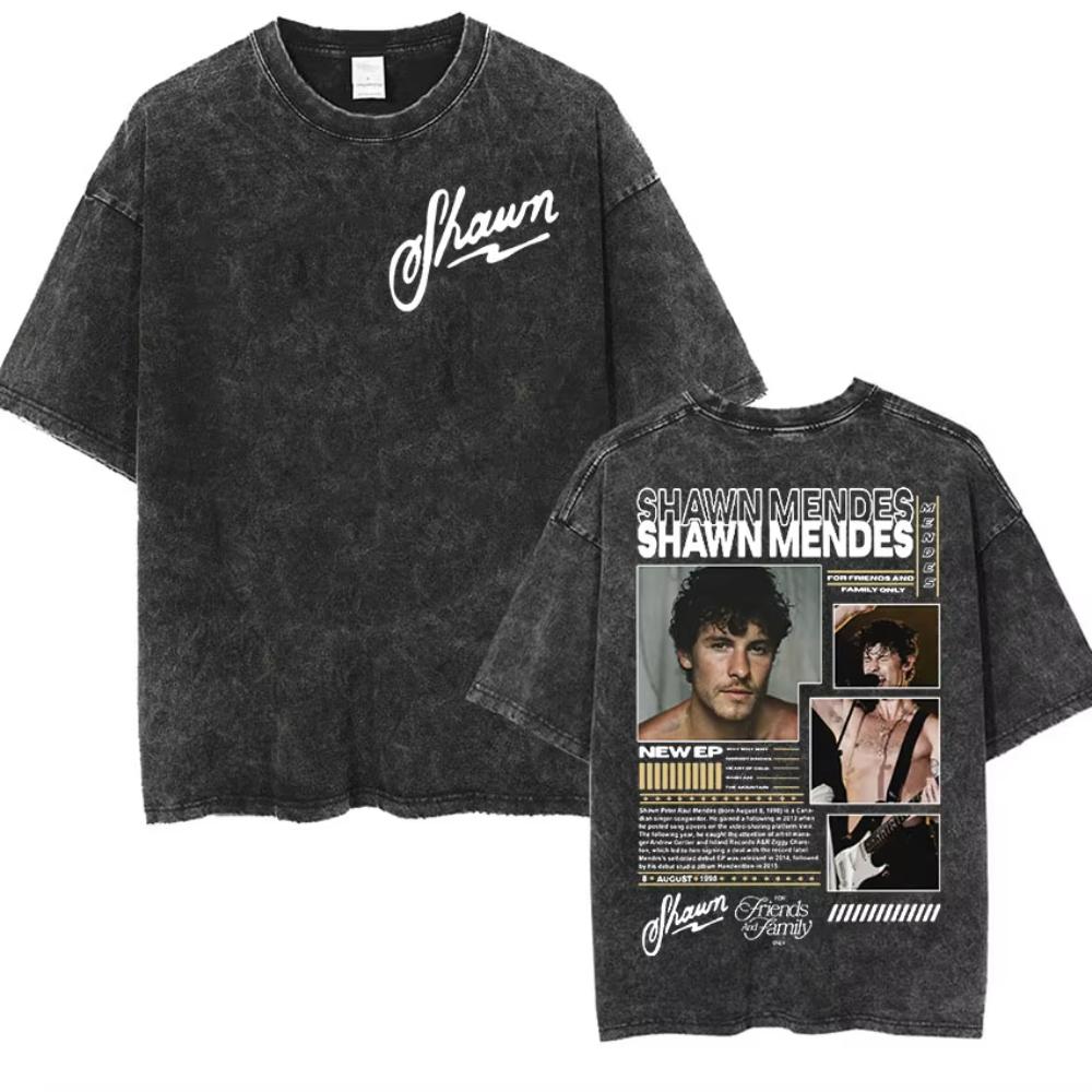 Rapper Shawn Mendes Tour Album Vintage Washed T-Shirt Herren Hip Hop Oversized T-Shirt Mode Hohe Qualität Baumwolle T-Shirts