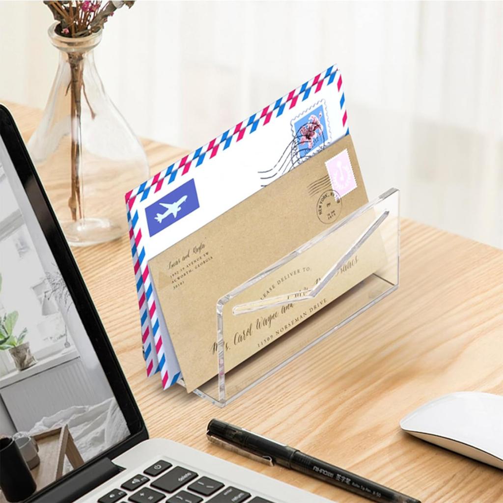 Acrylic Envelope Holder Clear Mail Postcard Organizer Rack Versatile Document Storage Countertop Magazine Shelf