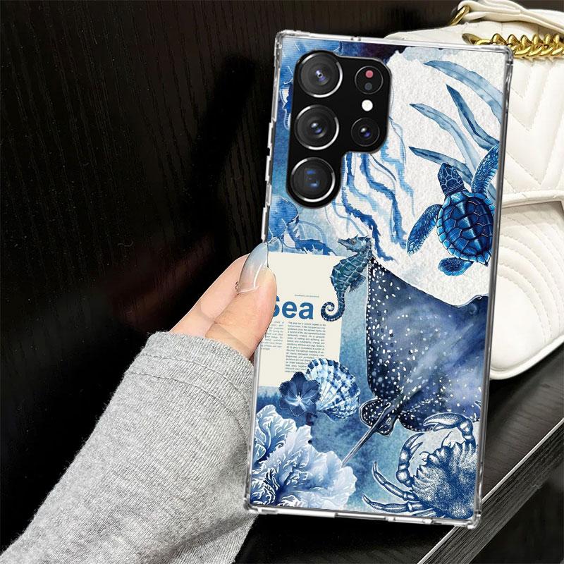 Ocean Starfish Sea Turtle Shark Case for Samsung Galaxy S25 S24 S23 S22 Ultra Soft Phone Cover S25 Edge S21 Plus S20 FE S10 + Bl