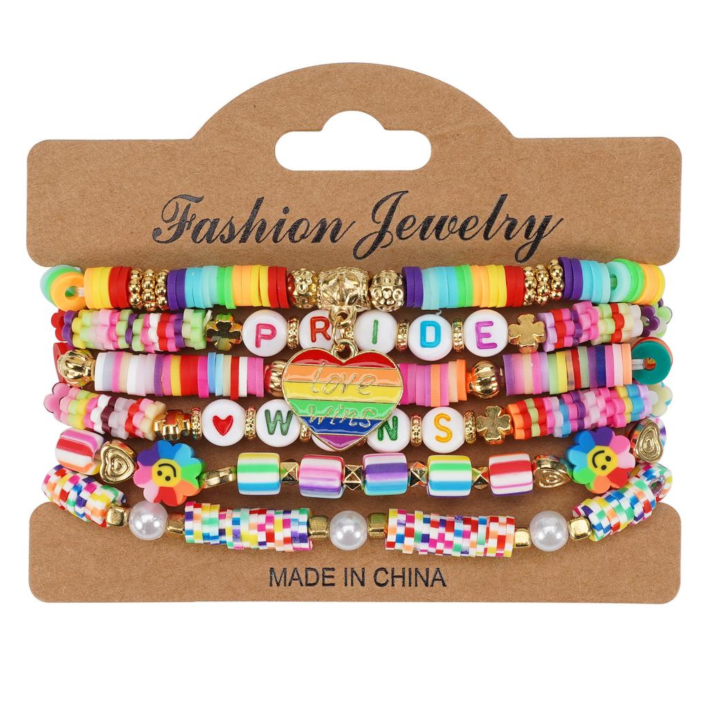 LGBT Pride Bracelet for Bisexual Lesbian Gay Allies Love Wins Rainbow Beaded Clay Elastic Stackable Stretch Bracelets
