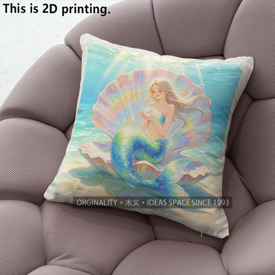 Mermaid Printed Square Throw Pillow Cases For Home Decor Pattern Cushion Cover Suitable For Sofa Bedroom Car Pillow Cover