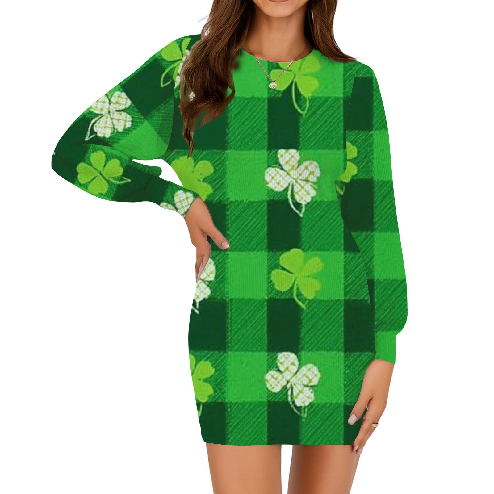Women Fashion Casual Crewneck Long Sleeve St Patrick s Day Printed Dress L