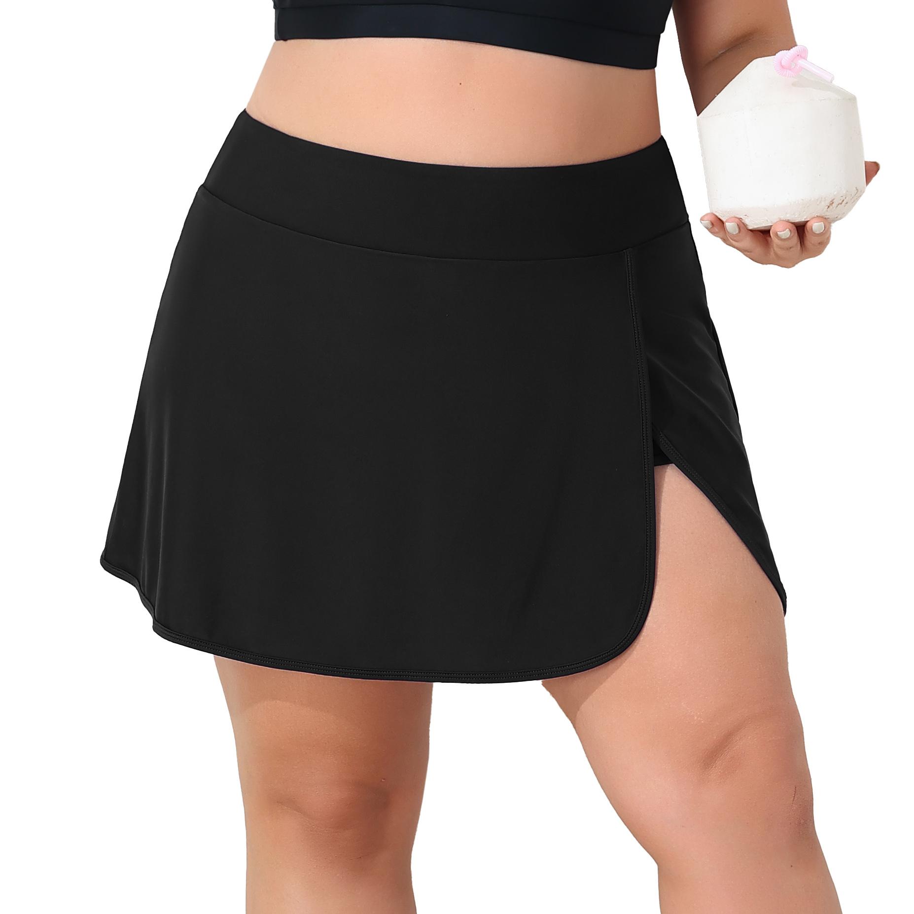 

CHARMLEAKS Женская юбка для плавания больших размеров с разрезом на животе, купальник с высокой талией и карманами 3X чёрный