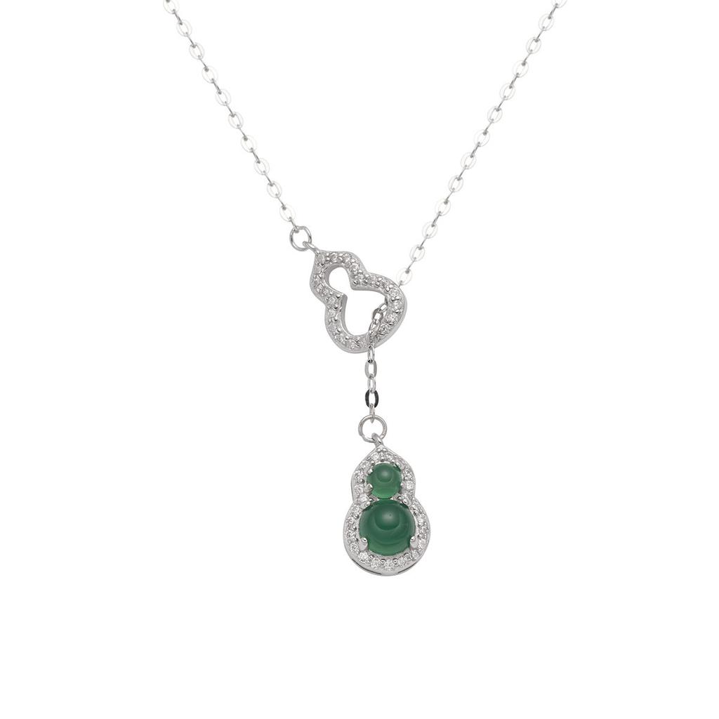 S925 Silver Fulu Necklace Women's Chalcedony Fulu Pendant Double Gourd Premium Sense Interlocking Clavicle Chain