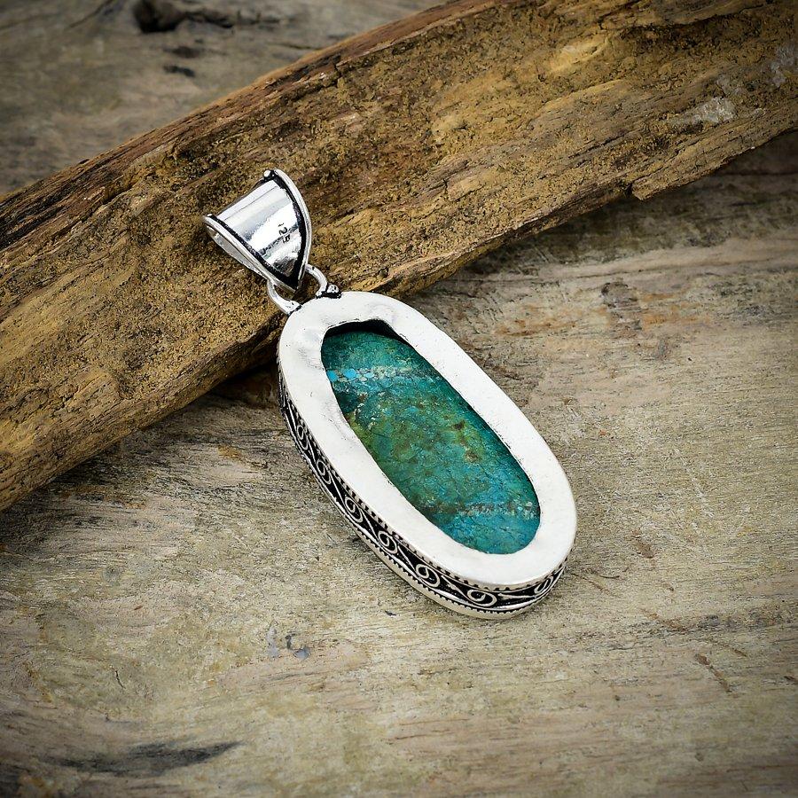Tibetan Turquoise Gemstone 925 Sterling Silver Jewelry Pendant 2.52" M-43