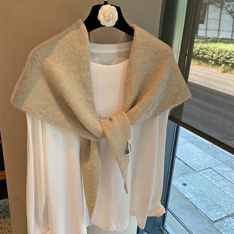 

Однотонный треугольный шарф, Вязаная шаль, Оверсайз верхний слой, Осенне-зимний корейский теплый треугольный шарф, Вязаный шарф 180*75