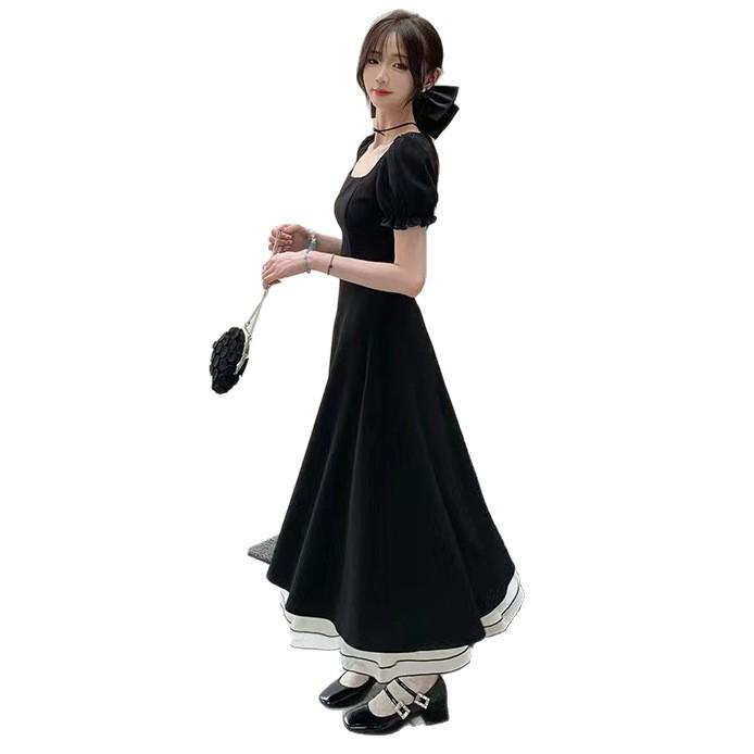 [Zipper + Lining] Matsumoto Shuangsang summer design slimming dress for women, elegant vintage little black skirt short