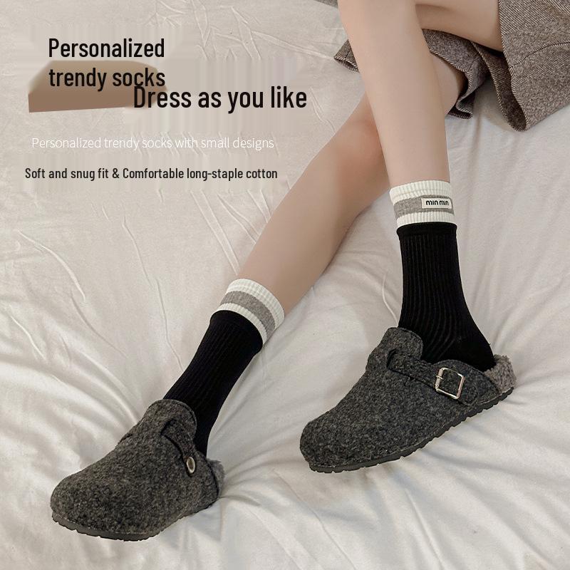 Women's Mid-Calf Cotton Scrunch Socks - Ballet Style Japanese Miu, Versatile for Autumn/Winter