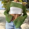 Women Sweater Cover Up Crochet Knit Hollow Out Crop Top Stylish Comfortable Blouse Streetwear for Autumn