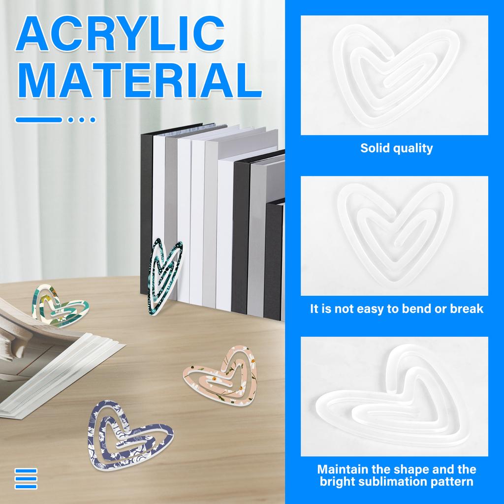 20Pcs Sublimation Blanks Paper Clips 3inch Compact Sublimation Acrylic Transparent Paper Clips for Heat Transfer DIY Design