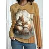 Women's Autumn and Winter 3D Printed Crew Neck Long Sleeve T-Shirt Fashion Versatile Trend Breathable Casual