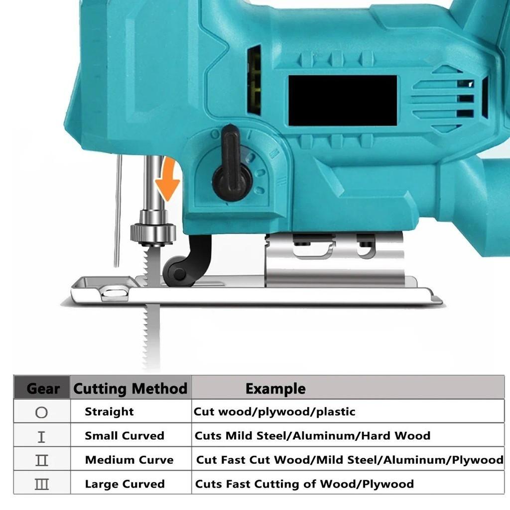 6 Gear Adjustment Cordless Electric Jigsaw Household Portable Curved Saw Multi-Function Woodworking Power Tool Blue