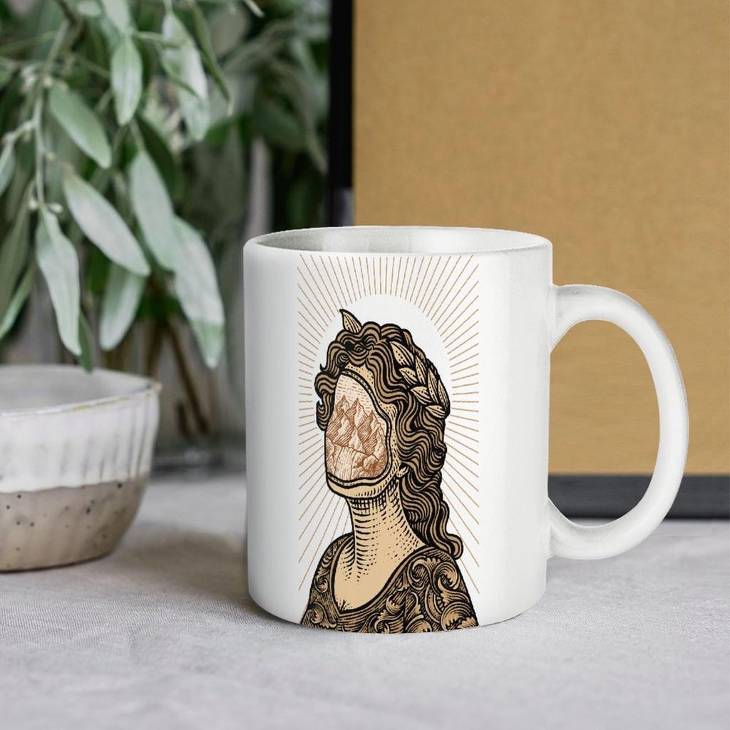 11oz Weiße Keramiktasse mit bedruckten Seiten und komfortablem Griff, Perfekt für tägliche Heißgetränke und Büro-Schreibtischpausen