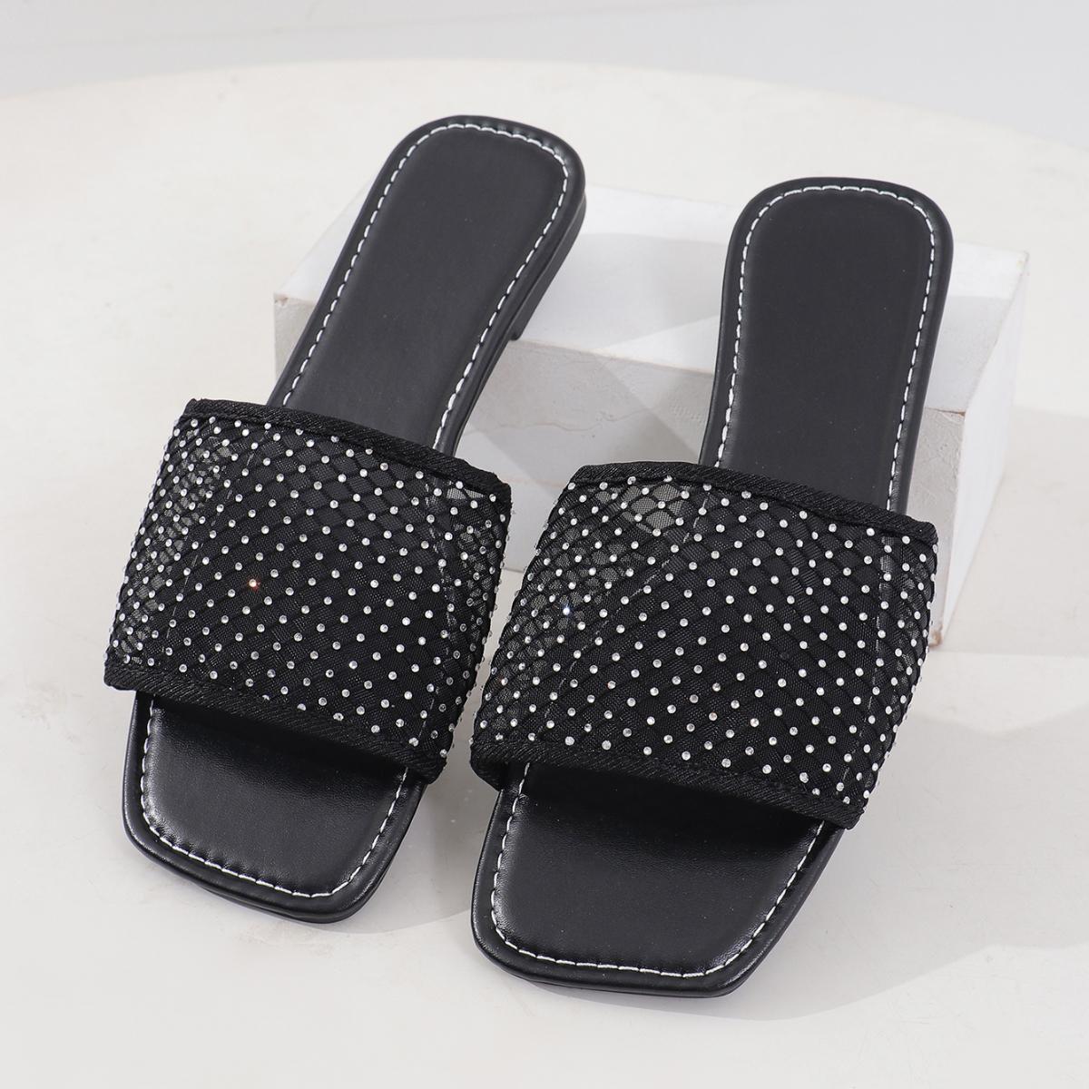 

Модные летние женские тапочки, повседневные шлепанцы, женские туфли с квадратным носком, пляжные сандалии на плоской подошве, женские шлепанцы Zapatos, размер 43 43 чёрный