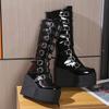 Fashion Cosplay Women's High Boots Winter Long Tube Leather Knight Boot Punk Gothic Black High Heel Shoes for Women Gothic Cowboy Boots