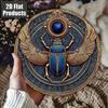 Vintage Egyptian Scarab Beetle Metal Wall Art Plaque 8x8 Inch Retro Home Decor Hieroglyphics Golden Accents 2D Flat Aluminium Sign