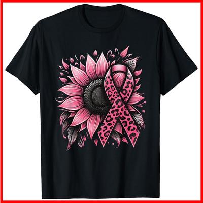 Sunflower Pink Breast Cancer Awareness Black Cotton T-Shirt Unisex T-Shirt
