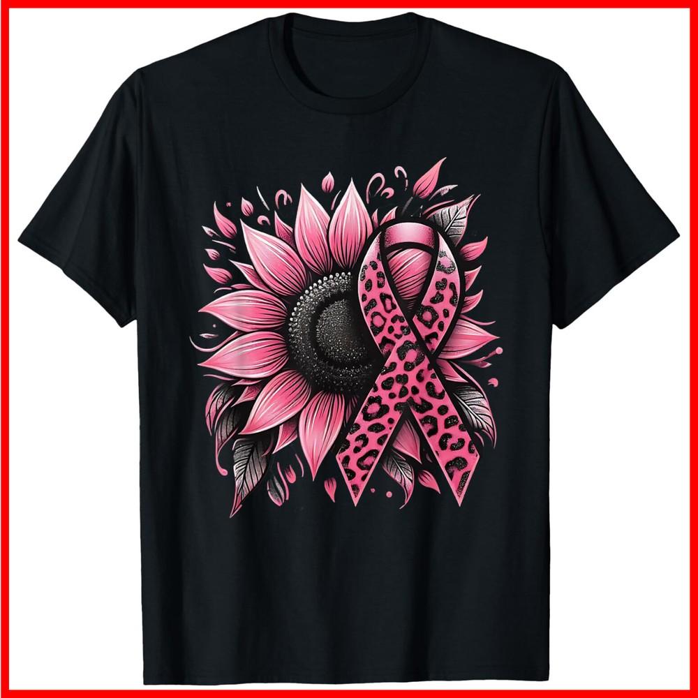 Sunflower Pink Breast Cancer Awareness Black Cotton T-Shirt Unisex T-Shirt S