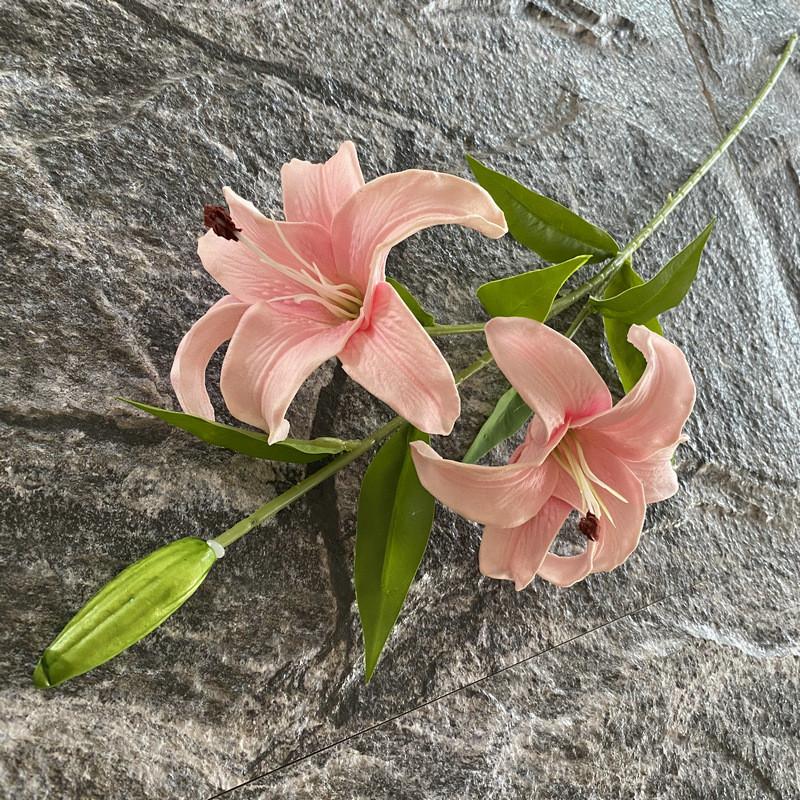 Long Pu Threehead Lily Artificial Flower Decor For Home And Photography Displays