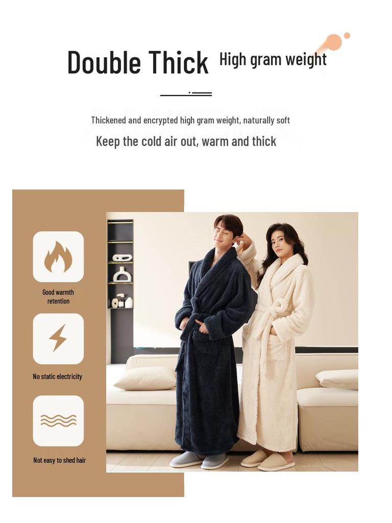 Herren- und Damen-Winter-Flanell-Langmantel-Pyjama - Beidseitiger Korallenfleece, Knöchellang